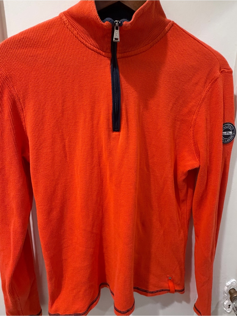 Ralph Lauren Bright Orange Half-Zip Waffle Knit Long Sleeve Top